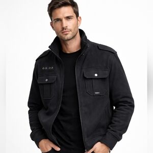 Sean John Black Utility Military Jacket Men Zip Front Field Coat Streetwear XL